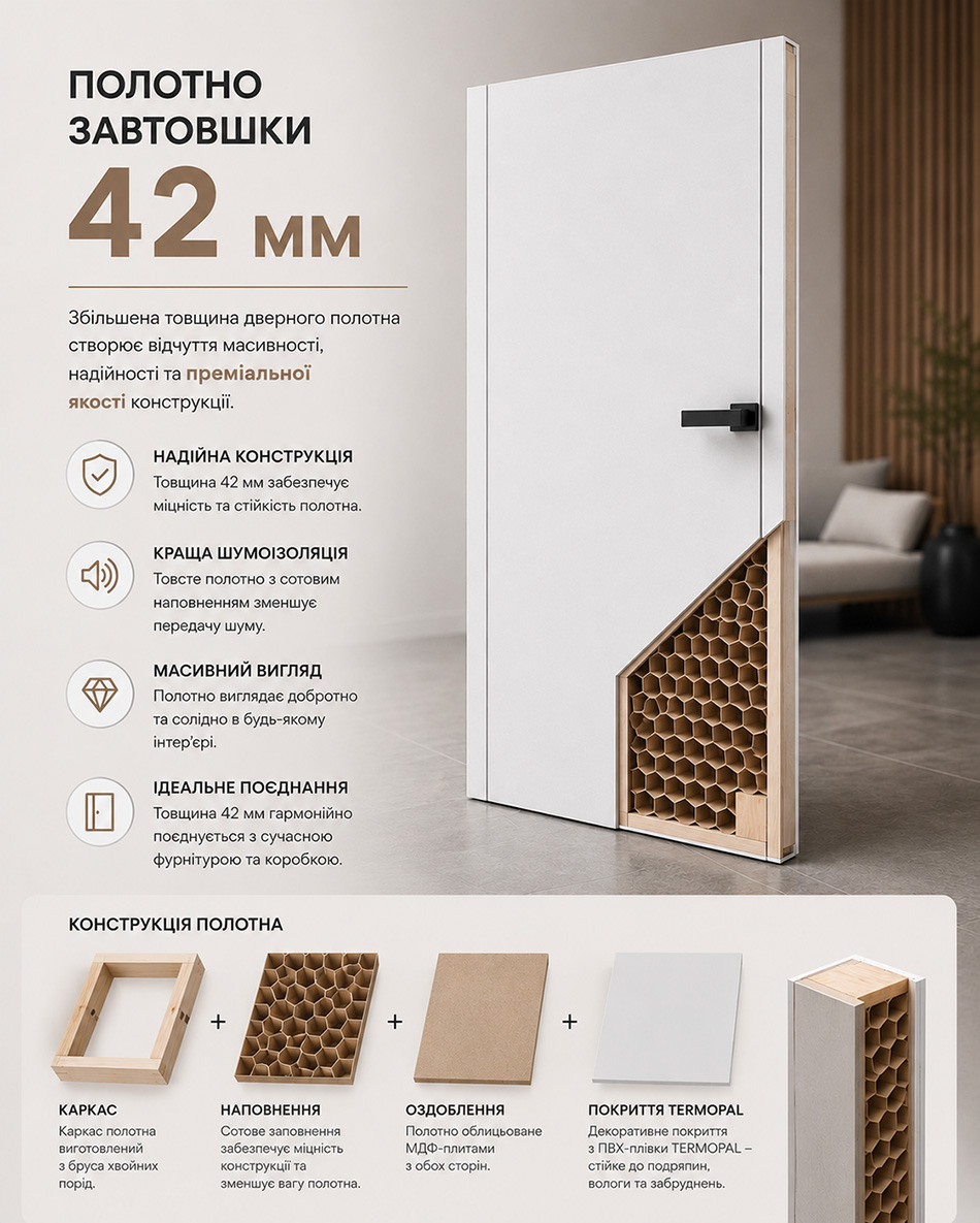 Полотно завтовшки 42 мм у дверей Phoenix doors